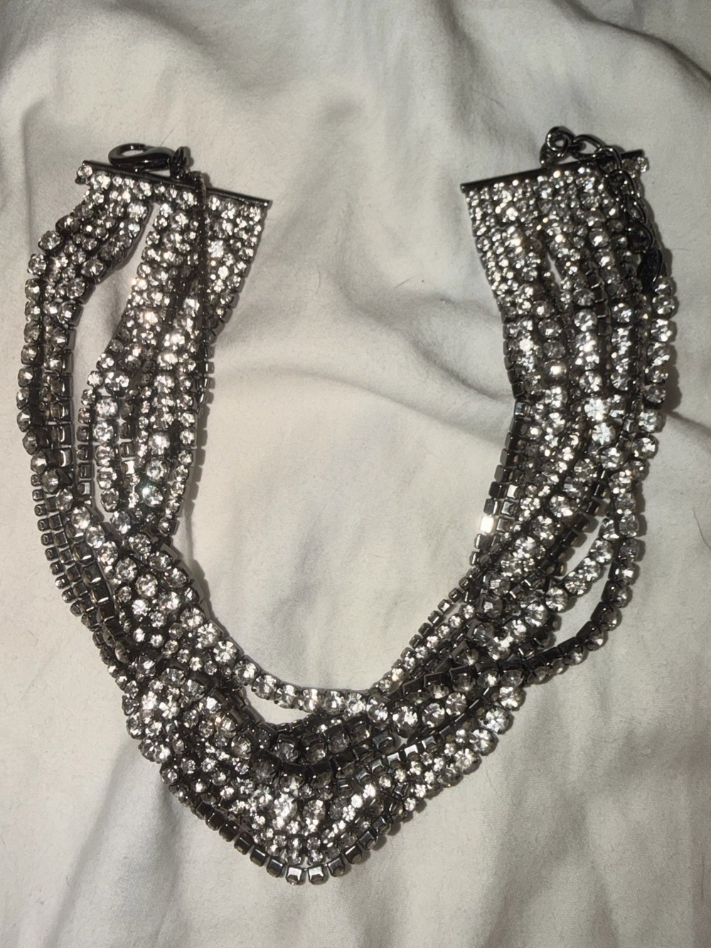 Zara Silver-Tone Multi Strand Crystal Necklace
